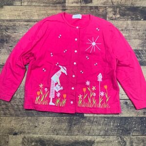 Mandal Bay Pink Embroidered Cardigan Sweater Women's‎ Floral Bug Cottagecore